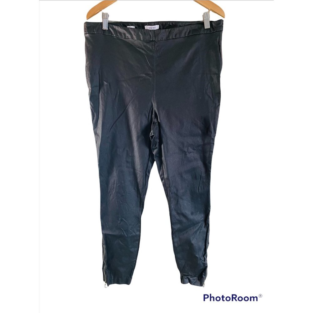 Nine West Black Vegan Leather Moto Side zip High Rise Skinny Dress Pants